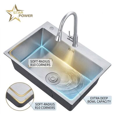 Bom preço 25 Inch Drop-In Laundry Utility Sink Single Bowl 20 Gauge with Overflow Drain on-line