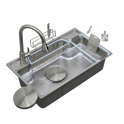 Bom preço 30 Inch Farmhouse Apron Front Double Bowl Kitchen Sink 60/40 16 Gauge with Bottom Grids online